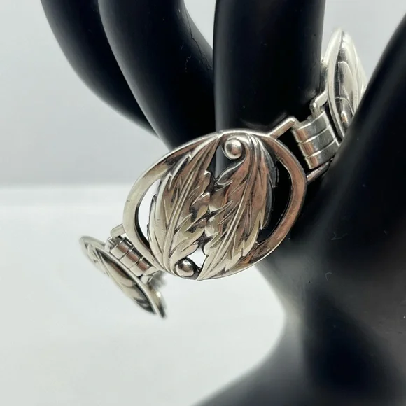 DANECRAFT 925 Silver Vintage Floral Leaf Link Chain Bracelet